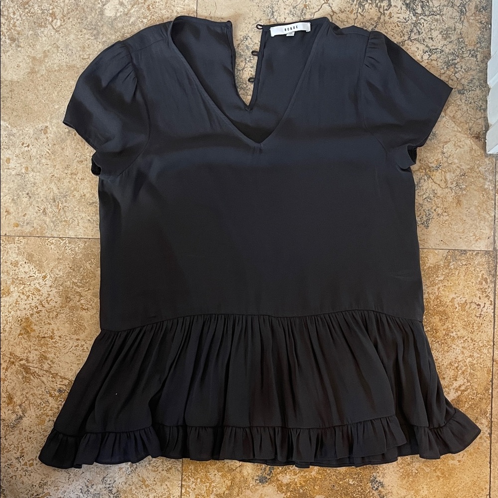 Black Women's Top v neck XS  Anthropologie Ro and De